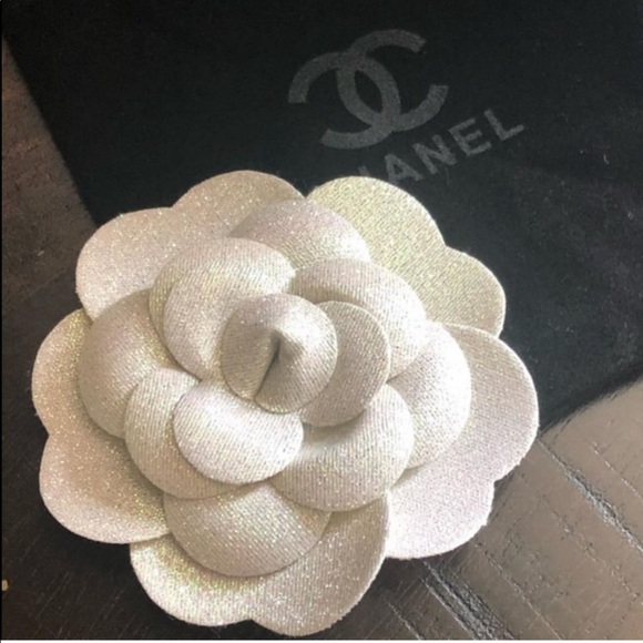 New Large Authentic Chanel Glittery White signature Camellia Flower